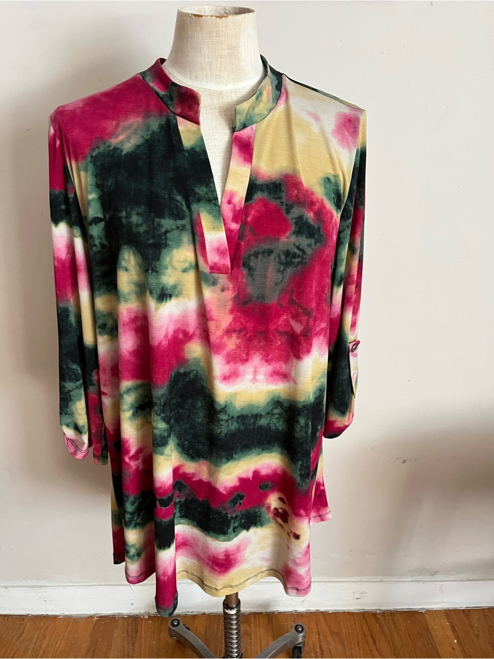 HoneyMe curvy sizeXXL/ tie-dye pattern/3/4 sleeve roll button sleeve pull over
